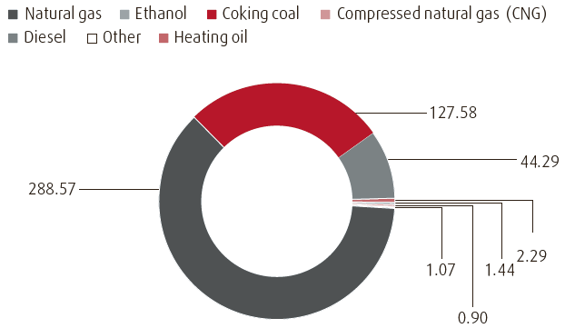 Direct energy consumption (properties, production, etc.) (pie chart)