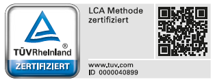 TÜV Rheinland zertifiziert – LCA Methode (ID 0000040899) (Logo)