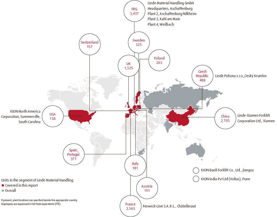 Production sites Linde Material Handling (world map)